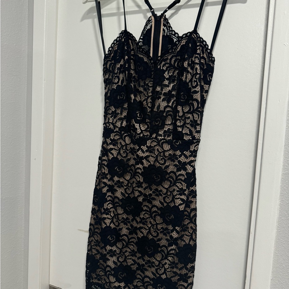 Bebe Black and Tan Sheath Mini Dress